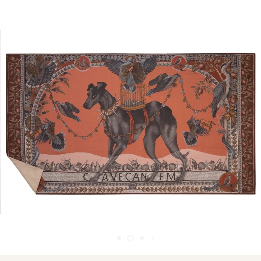 NWT Sabina Savage Cashmere Lined Stole in Cave Canem Terracotta